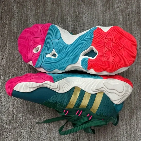 5Y/6.5W Adidas Kids Teal and Pink Sneakers - Picture 2 of 2